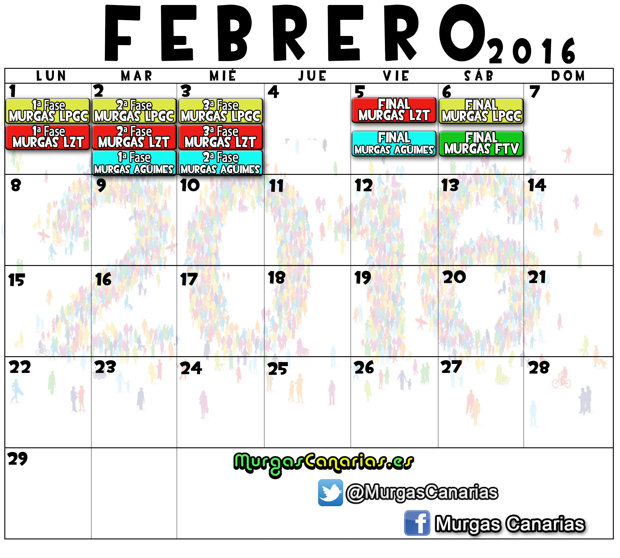calendario febrero 2016
